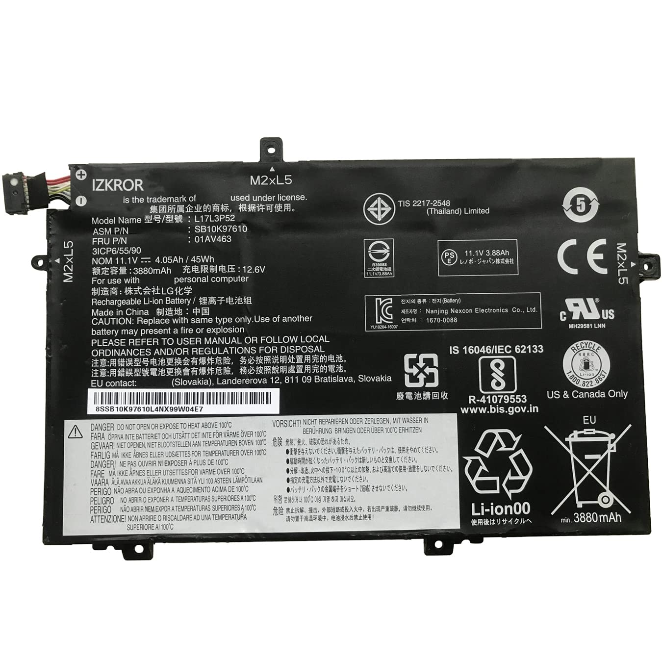 Laptop Battery best price in Karachi Battery Lenovo ThinkPad L480/L580/L590/L14/L15 (L17L3P52) | ORG