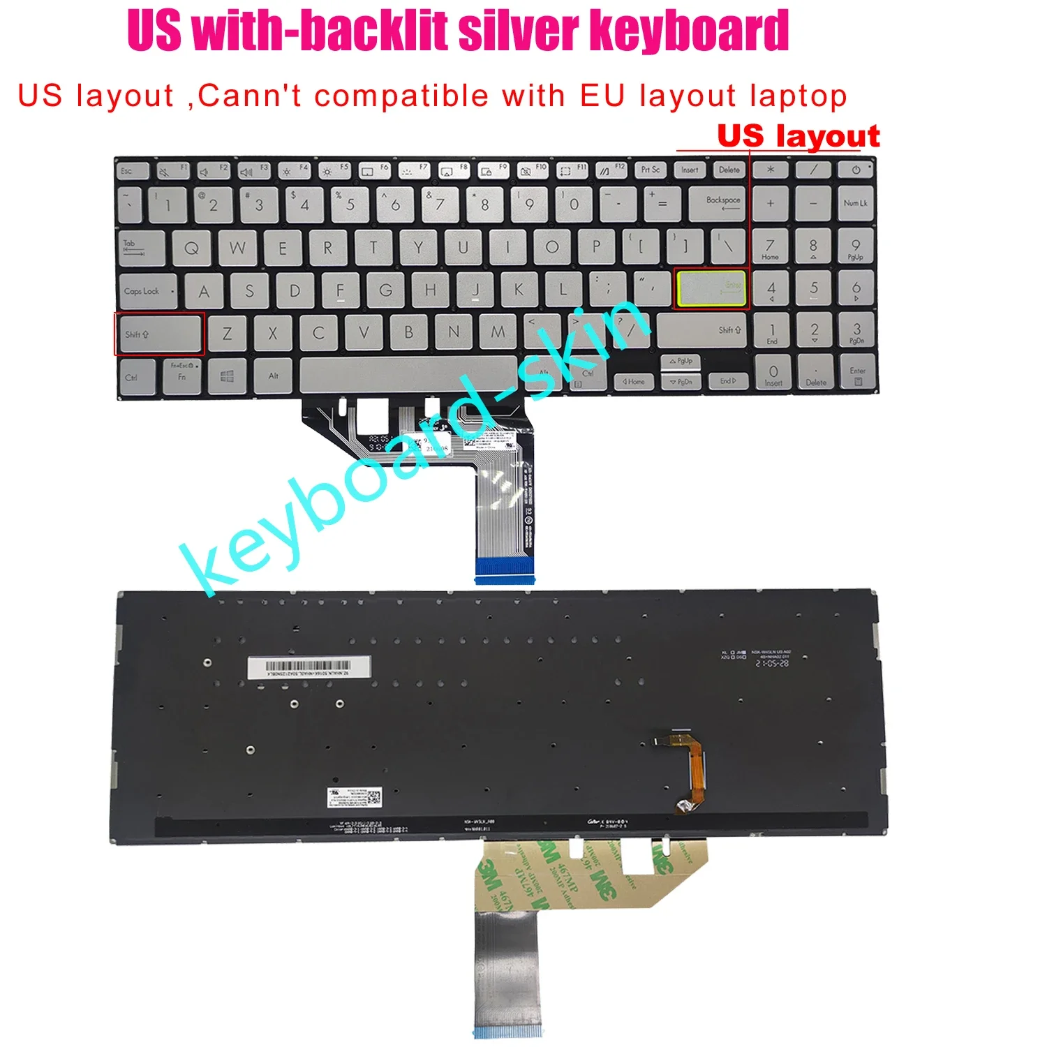 Laptop Keyboard best price Keyboard ASUS VivoBook X513-X513E-K513-K513E-M513-S532F(Silver US backlit)
