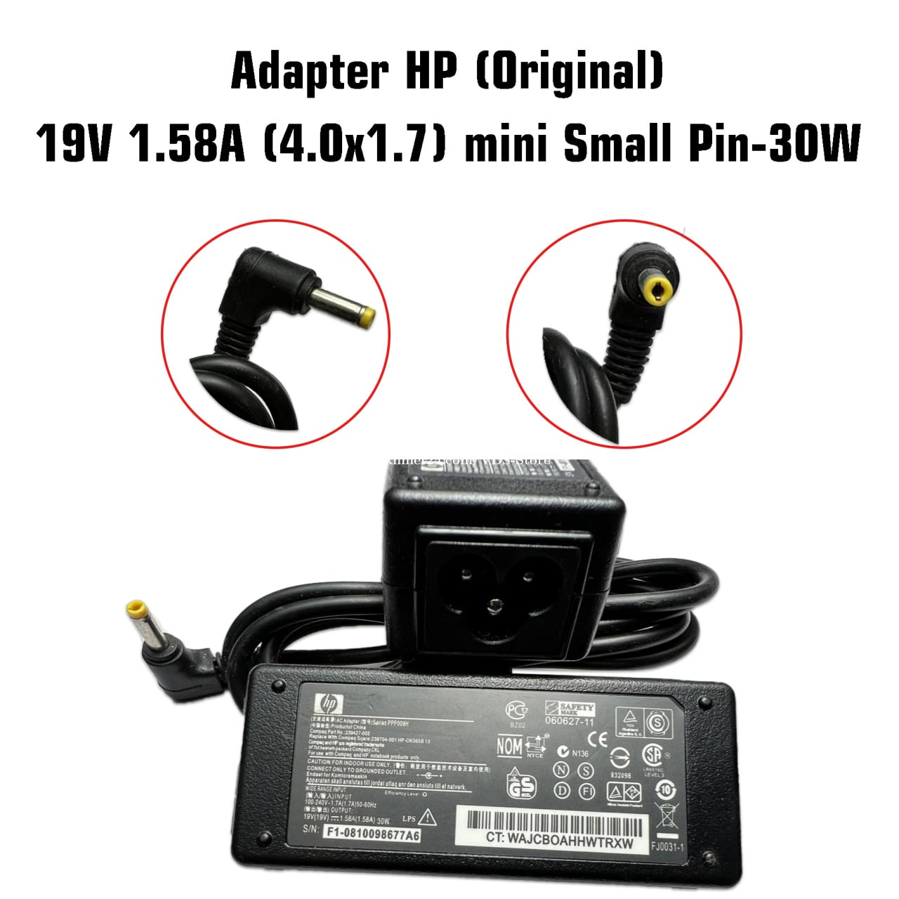 Laptop Adapter best price Used Adapter HP 19v- 1a58 | 30w Yellow Pin (ORG)